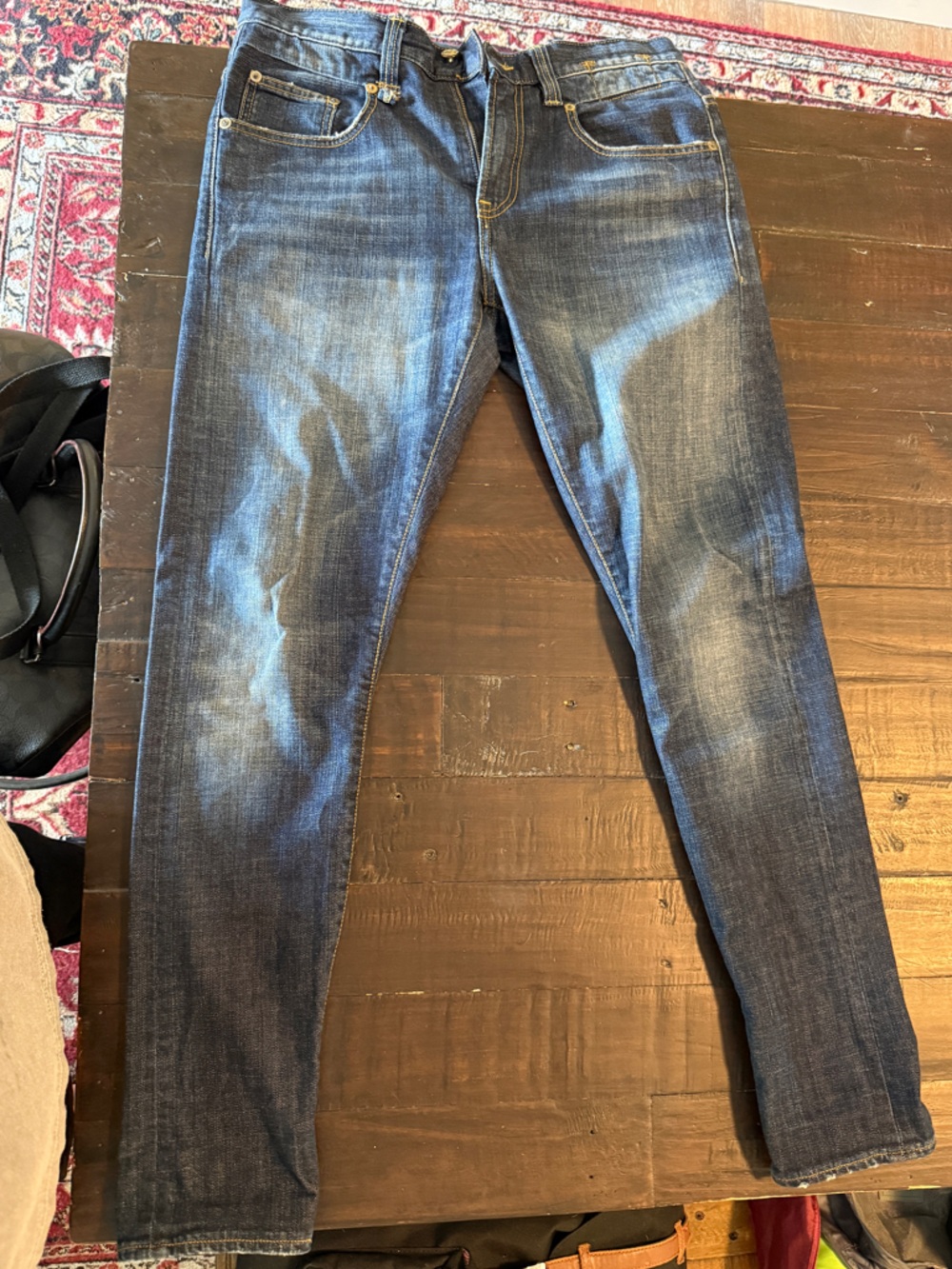 R13 Men's Slim Fit Dark Blue Washed Jeans